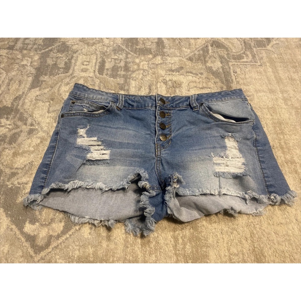 women's Jr blue spice Button Up denim Jean Cut Off shorts sz us 13
